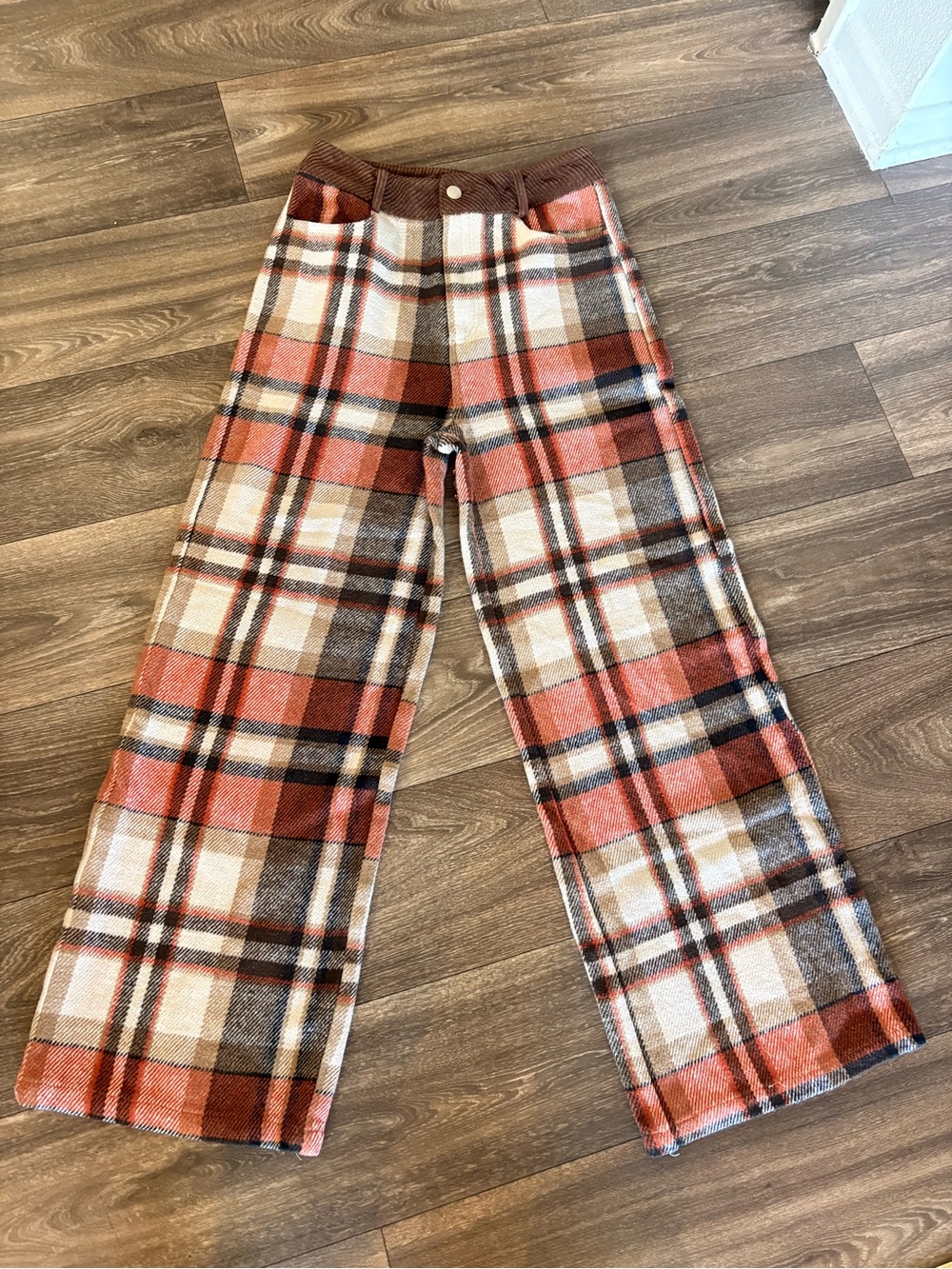 emory park Brown & Cream Plaid Corduroy Waistband Skirt